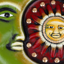 Load image into Gallery viewer, Painted Sun and Moon-Themed Green and Red Ceramic Wall Art - Tropical Eclipse | NOVICA
