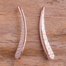 Load image into Gallery viewer, Modern 18k Rose Gold-Plated Drop Earrings from Thailand - Pink Hammered Line | NOVICA
