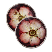 Load image into Gallery viewer, Resin-Coated Meadowsweets Flower Button Earrings in Burgundy - Luxurious Blossom | NOVICA
