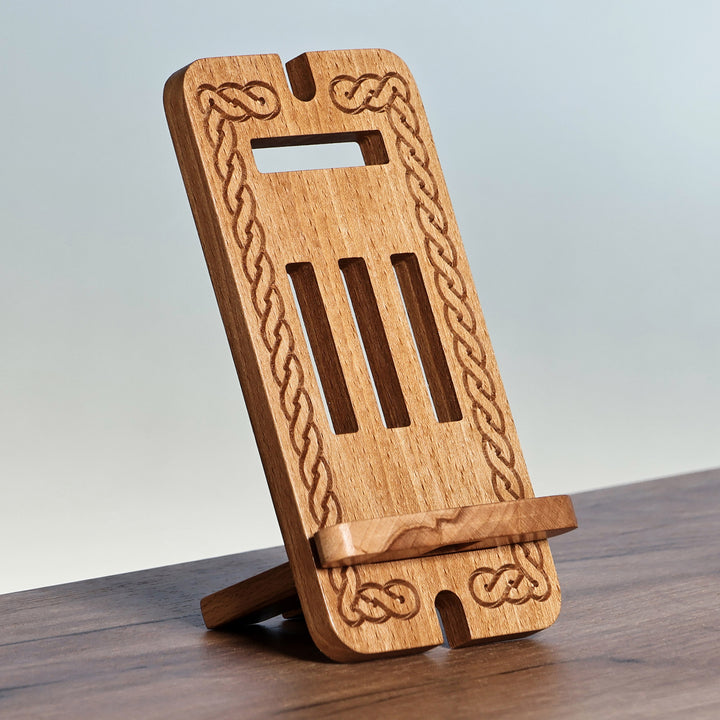 Traditional Handcrafted Beechwood Phone Holder - Ancestor's Blessing | NOVICA