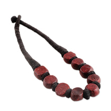 Load image into Gallery viewer, Handcrafted Maroon Haldu Wood Beaded Necklace from India - Maroon Glory | NOVICA
