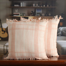 Load image into Gallery viewer, Peach and Vanilla Fringed Cotton Cushion Covers (Pair) - Passionate Peach | NOVICA
