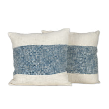 Load image into Gallery viewer, Diamond-Shaped Floral Blue Cotton Cushion Covers (Pair) - Diamond Petals | NOVICA
