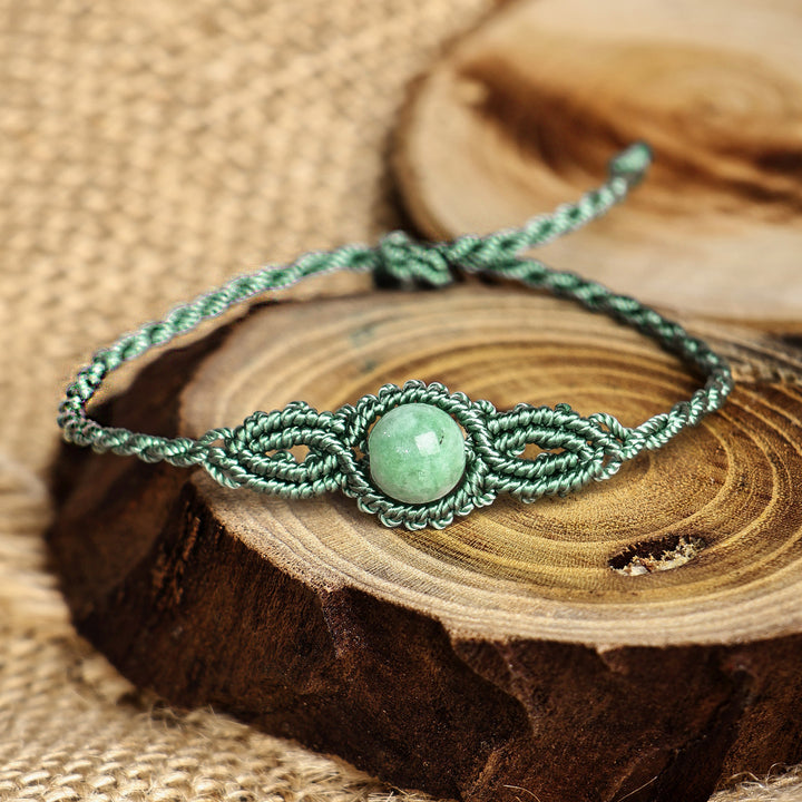 Handmade Turquoise Cotton and Jade Macrame Pendant Bracelet - Goddess of Vitality | NOVICA