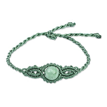 Load image into Gallery viewer, Handmade Turquoise Cotton and Jade Macrame Pendant Bracelet - Goddess of Vitality | NOVICA
