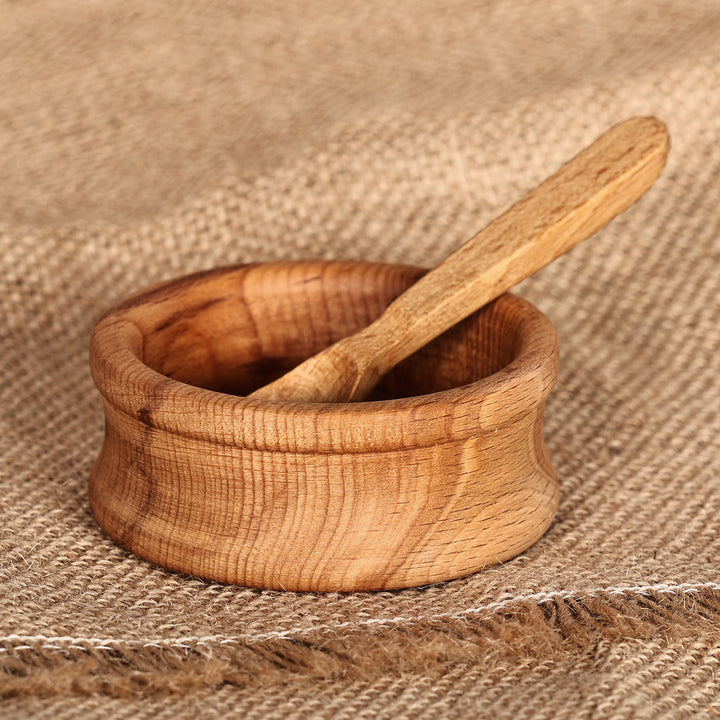 Hand-Carved Brown Beechwood Bowl and Spoon Set (2 Pieces) - Sylvan Taste | NOVICA