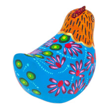 Load image into Gallery viewer, Mexican Hand-Painted Blue Orange Hen Wood Alebrije Figurine - Blue Hen | NOVICA
