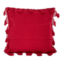 Load image into Gallery viewer, Handwoven Geometric Cotton Cushion Cover in Red and White - Traditional Motifs in Red | NOVICA
