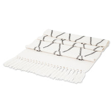 Load image into Gallery viewer, Handwoven White Cotton Table Runner with Diamond Pattern - White Diamond Paths | NOVICA
