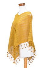 Load image into Gallery viewer, Hand-Woven Yellow Cotton Poncho with Tassels from Guatemala - Golden Flair | NOVICA
