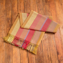 Load image into Gallery viewer, Handwoven Striped Fringed Colorful Cotton Tablecloth - Dawn in the Countryside | NOVICA
