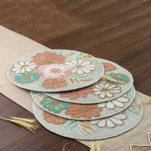 Load image into Gallery viewer, Set of 4 Floral-Themed Glass Beaded Placemats from India - Floral Touch | NOVICA
