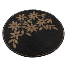 Load image into Gallery viewer, Set of 4 Floral Black and Golden Glass Beaded Placemats - Nocturnal Bouquet | NOVICA
