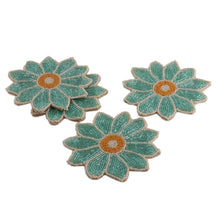 Load image into Gallery viewer, Set of 4 Flower-Shaped Turquoise Glass Beaded Coasters - Lagoon Blooms | NOVICA
