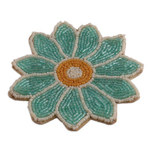 Load image into Gallery viewer, Set of 4 Flower-Shaped Turquoise Glass Beaded Coasters - Lagoon Blooms | NOVICA
