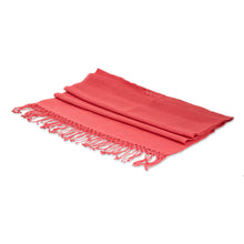 Load image into Gallery viewer, Handloomed Floral Pink Rayon Shawl with Fringes - Pink Blooming | NOVICA
