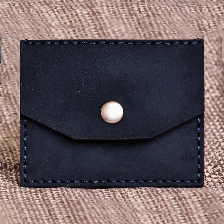 Suede Card Holder in Blue with One Pocket and Four Slots - Days of Elegance | NOVICA