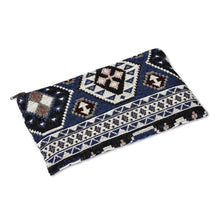 Load image into Gallery viewer, Classic Geometric-Patterned Blue Cotton Cosmetic Bag - True Armenia | NOVICA
