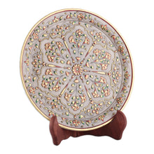Load image into Gallery viewer, Traditional Floral and Leafy Marble Decorative Plate - Blooming Celebration | NOVICA
