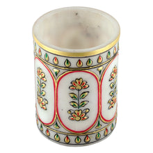 Load image into Gallery viewer, Traditional Floral Golden and Red Marble Pen Holder - Palatial Windows | NOVICA
