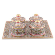 Load image into Gallery viewer, Golden and Red Marble Tray and Covered Bowls (5 Pieces) - Gathering at the Paradise | NOVICA
