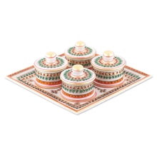 Load image into Gallery viewer, Green and Red Marble Tray and Covered Bowls (5 Pieces) - Gathering at the Palace | NOVICA
