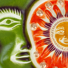 Load image into Gallery viewer, Sun and Moon-Themed Green and Orange Ceramic Wall Art - Radiant Eclipse | NOVICA

