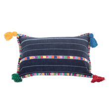 Load image into Gallery viewer, Handwoven Rectangular Blue Cotton Cushion Cover with Tassels - Everlasting Spring | NOVICA

