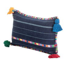 Load image into Gallery viewer, Handwoven Rectangular Blue Cotton Cushion Cover with Tassels - Everlasting Spring | NOVICA
