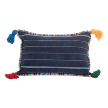 Load image into Gallery viewer, Handwoven Rectangular Blue Cotton Cushion Cover with Tassels - Everlasting Spring | NOVICA
