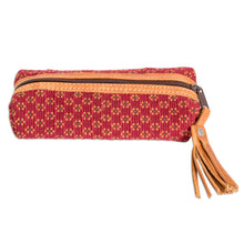 Load image into Gallery viewer, Handwoven Floral-Patterned Red Cotton Pencil Case - Cherry Ditsy | NOVICA
