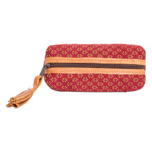 Load image into Gallery viewer, Handwoven Floral-Patterned Red Cotton Pencil Case - Cherry Ditsy | NOVICA
