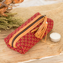 Load image into Gallery viewer, Handwoven Floral-Patterned Red Cotton Pencil Case - Cherry Ditsy | NOVICA
