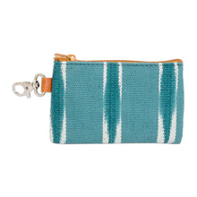 Load image into Gallery viewer, Handwoven Patterned Turquoise Cotton Coin Purse with Zipper - Elegant Waters | NOVICA
