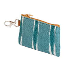Load image into Gallery viewer, Handwoven Patterned Turquoise Cotton Coin Purse with Zipper - Elegant Waters | NOVICA
