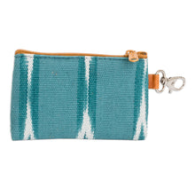 Load image into Gallery viewer, Handwoven Patterned Turquoise Cotton Coin Purse with Zipper - Elegant Waters | NOVICA
