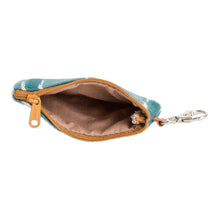 Load image into Gallery viewer, Handwoven Patterned Turquoise Cotton Coin Purse with Zipper - Elegant Waters | NOVICA
