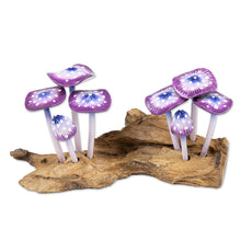 Load image into Gallery viewer, Handcrafted Nature-Themed Purple Mushroom Wood Sculpture - Purple Tropic | NOVICA
