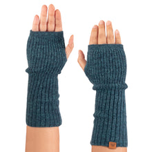 Load image into Gallery viewer, Knit Alpaca and Wool Blend Fingerless Mitts in Peacock Green - Peacock Epoch | NOVICA
