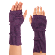 Load image into Gallery viewer, Knit Alpaca and Wool Blend Fingerless Mitts in Purple - Boysenberry Epoch | NOVICA
