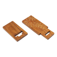 Load image into Gallery viewer, Hand-Carved and Painted Wood Phone Stand with Floral Motif - Glitter Flower | NOVICA
