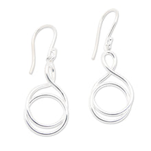 Load image into Gallery viewer, High-Polished Silver-Plated Brass Dangle Earrings from Bali - Life Path | NOVICA

