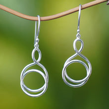 Load image into Gallery viewer, High-Polished Silver-Plated Brass Dangle Earrings from Bali - Life Path | NOVICA
