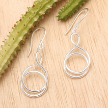 Load image into Gallery viewer, High-Polished Silver-Plated Brass Dangle Earrings from Bali - Life Path | NOVICA
