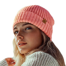 Load image into Gallery viewer, Knit Ribbed Baby Alpaca and Wool Blend Beanie Hat in Coral - Coral Chic | NOVICA
