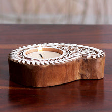 Load image into Gallery viewer, Hand-Carved Mango Wood Paisley Tealight Candle Holder - Paisley Glow | NOVICA
