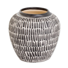 Load image into Gallery viewer, Modern Textured Ceramic Vase with Hand-Painted Black Accents - Floral Universe in Black | NOVICA
