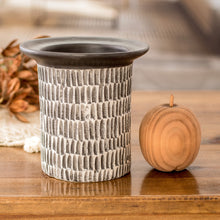 Load image into Gallery viewer, Guatemalan Handcrafted Textured Ivory and Black Ceramic Vase - Art and Elegance in Black | NOVICA
