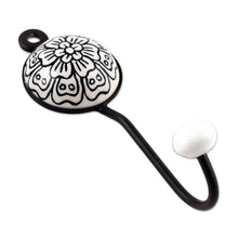 Load image into Gallery viewer, Set of 3 Ceramic Coat Hooks with Hand-Painted Floral Details - Floral White | NOVICA
