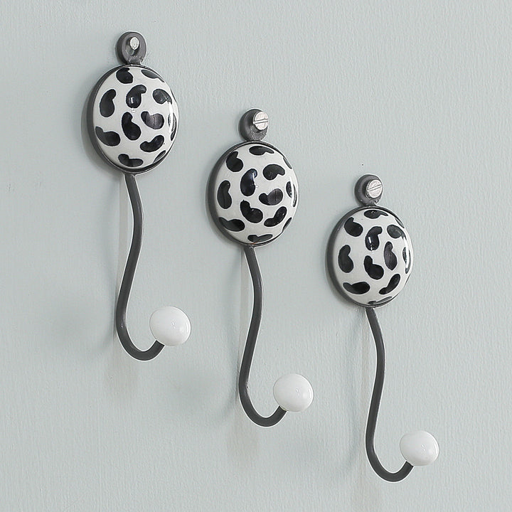 Set of 3 Ceramic Coat Hooks with Hand-Painted Paisley Motifs - Perfect Paisley | NOVICA